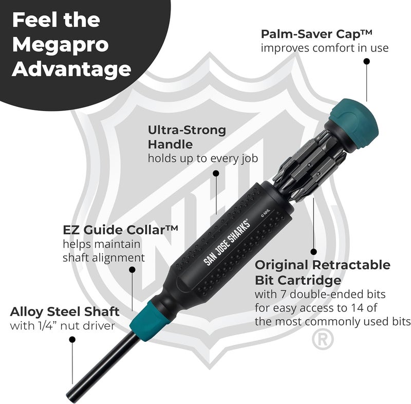 Megapro ® NHL® Team Edition Multi-bit Screwdriver | Officially Licensed NHL® Gear | Durable, Ergonomic, Pro-Grade Screwdriver (San Jose Sharks®) - Image 4